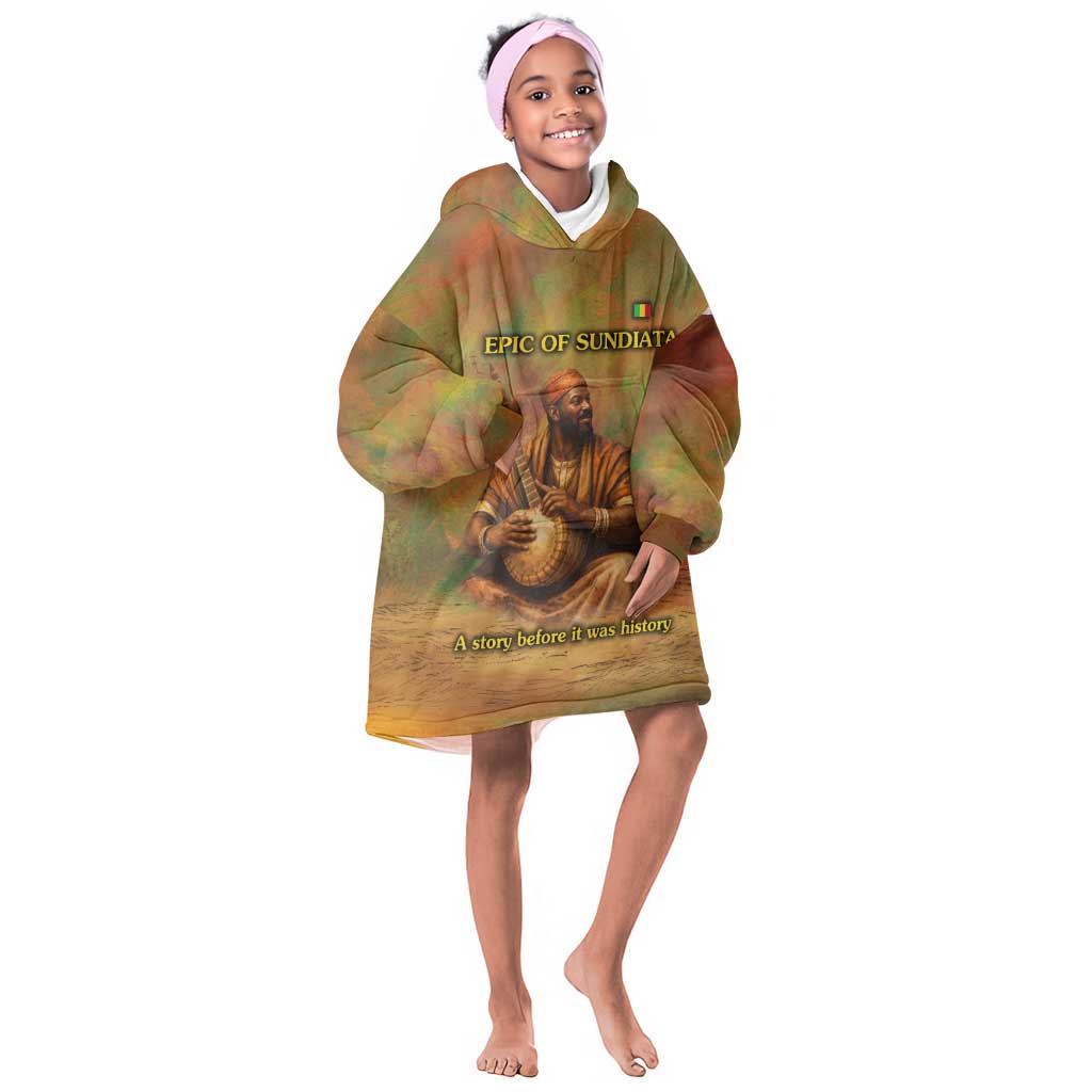 Sundiata Keita Kid Wearable Blanket Hoodie Griot Storytelling Scene, Epic of Sundiata Text and Heritage-Inspired Earth Tone - Wonder Print Shop