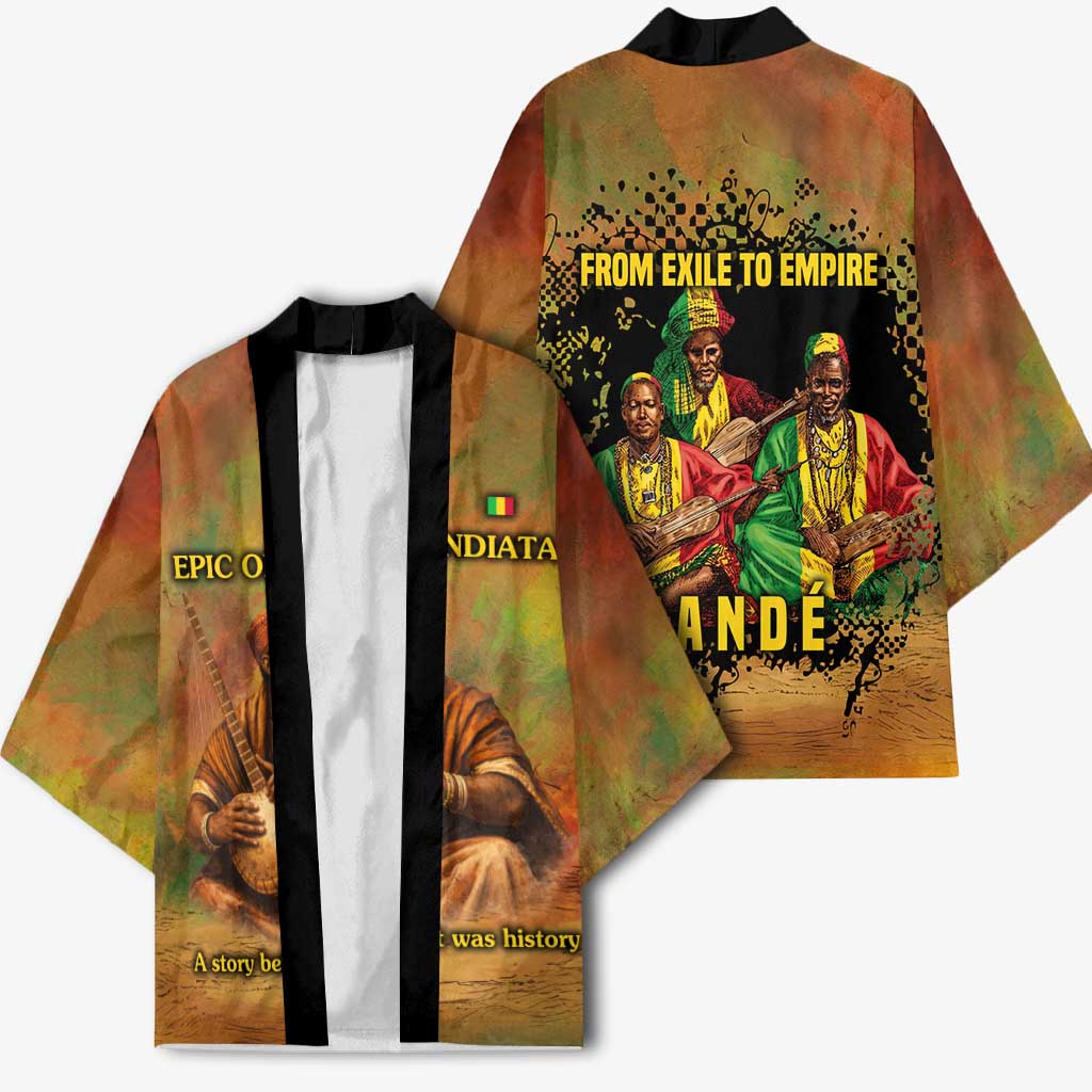 Sundiata Keita Kimono Griot Storytelling Scene, Epic of Sundiata Text and Heritage-Inspired Earth Tone - Wonder Print Shop