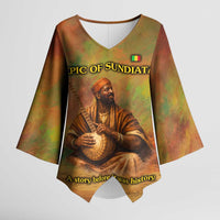 Sundiata Keita Kimono Sleeve Blouse Griot Storytelling Scene, Epic of Sundiata Text and Heritage-Inspired Earth Tone - Wonder Print Shop