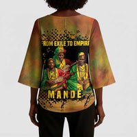 Sundiata Keita Kimono Sleeve Blouse Griot Storytelling Scene, Epic of Sundiata Text and Heritage-Inspired Earth Tone - Wonder Print Shop