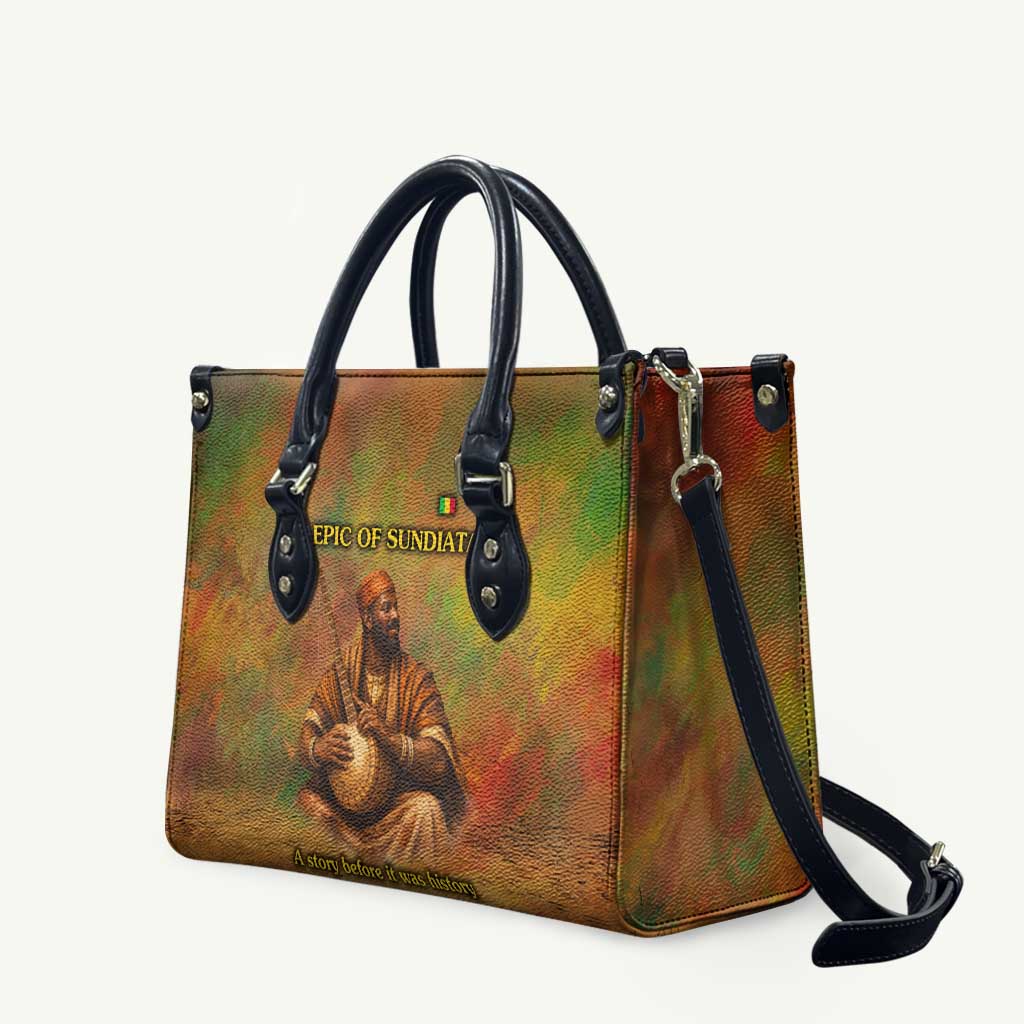 Sundiata Keita Leather Bag Griot Storytelling Scene, Epic of Sundiata Text and Heritage-Inspired Earth Tone - Wonder Print Shop