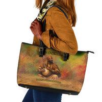 Sundiata Keita Leather Tote Bag Griot Storytelling Scene, Epic of Sundiata Text and Heritage-Inspired Earth Tone - Wonder Print Shop