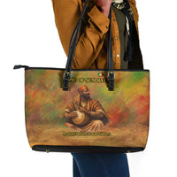 Sundiata Keita Leather Tote Bag Griot Storytelling Scene, Epic of Sundiata Text and Heritage-Inspired Earth Tone - Wonder Print Shop
