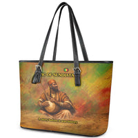 Sundiata Keita Leather Tote Bag Griot Storytelling Scene, Epic of Sundiata Text and Heritage-Inspired Earth Tone - Wonder Print Shop