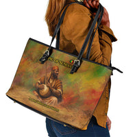 Sundiata Keita Leather Tote Bag Griot Storytelling Scene, Epic of Sundiata Text and Heritage-Inspired Earth Tone - Wonder Print Shop