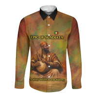 Sundiata Keita Long Sleeve Button Shirt Griot Storytelling Scene, Epic of Sundiata Text and Heritage-Inspired Earth Tone - Wonder Print Shop