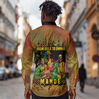 Sundiata Keita Long Sleeve Button Shirt Griot Storytelling Scene, Epic of Sundiata Text and Heritage-Inspired Earth Tone - Wonder Print Shop