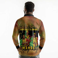 Sundiata Keita Long Sleeve Polo Shirt Griot Storytelling Scene, Epic of Sundiata Text and Heritage-Inspired Earth Tone - Wonder Print Shop