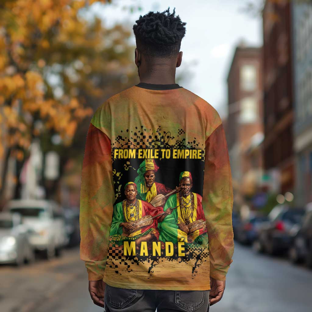 Sundiata Keita Long Sleeve Shirt Griot Storytelling Scene, Epic of Sundiata Text and Heritage-Inspired Earth Tone - Wonder Print Shop