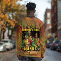 Sundiata Keita Long Sleeve Shirt Griot Storytelling Scene, Epic of Sundiata Text and Heritage-Inspired Earth Tone - Wonder Print Shop