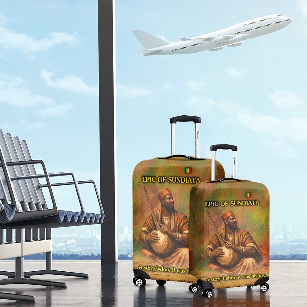 Sundiata Keita Luggage Cover Griot Storytelling Scene, Epic of Sundiata Text and Heritage-Inspired Earth Tone - Wonder Print Shop