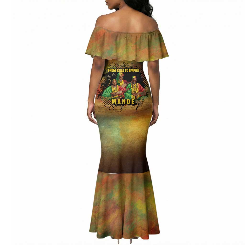 Sundiata Keita Mermaid Dress Griot Storytelling Scene, Epic of Sundiata Text and Heritage-Inspired Earth Tone - Wonder Print Shop