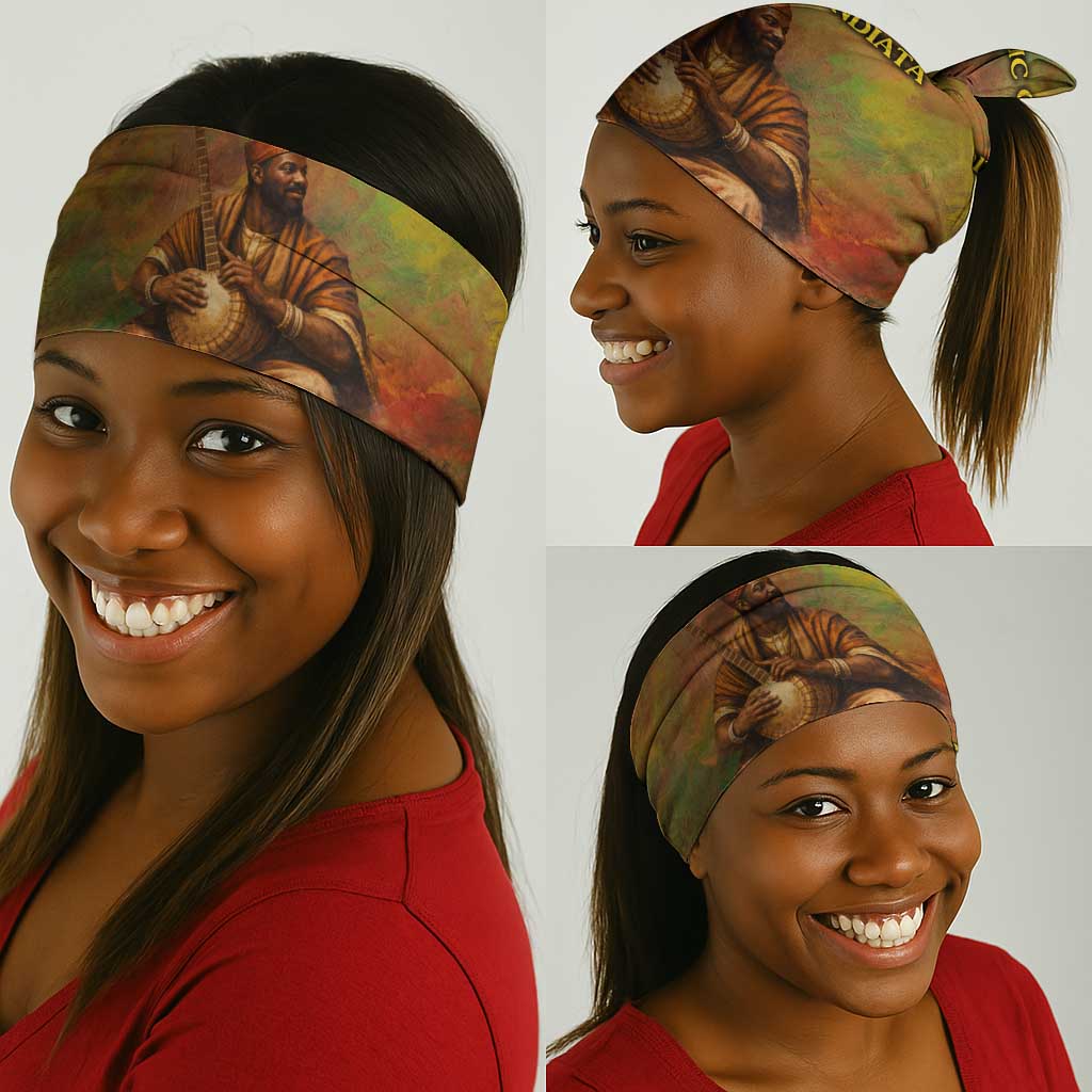 Sundiata Keita Neck Gaiter Griot Storytelling Scene, Epic of Sundiata Text and Heritage-Inspired Earth Tone - Wonder Print Shop