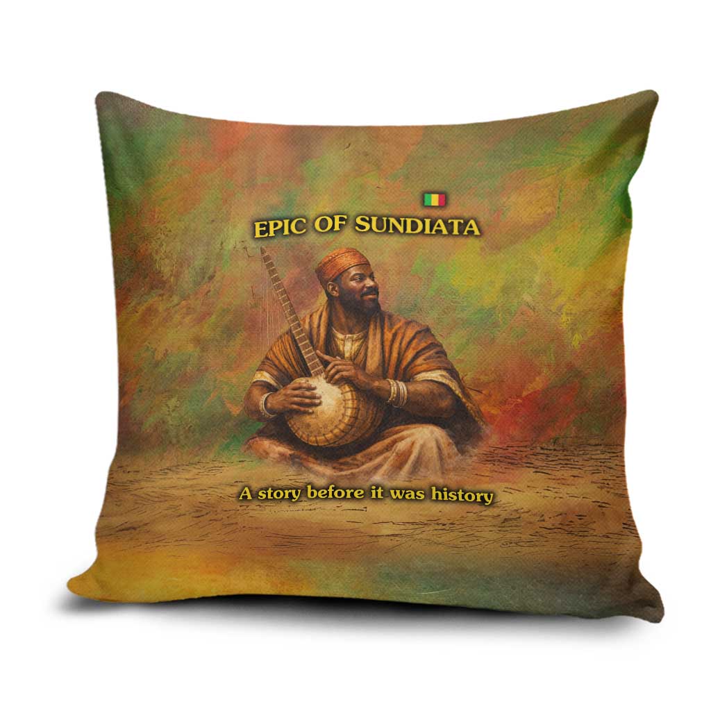 Sundiata Keita Pillow Cover Griot Storytelling Scene, Epic of Sundiata Text and Heritage-Inspired Earth Tone - Wonder Print Shop