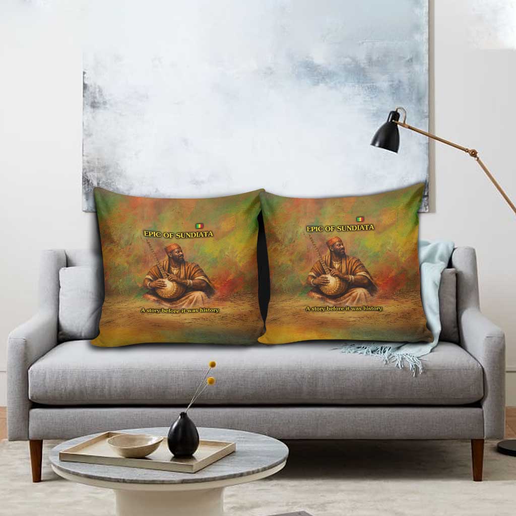 Sundiata Keita Pillow Cover Griot Storytelling Scene, Epic of Sundiata Text and Heritage-Inspired Earth Tone - Wonder Print Shop