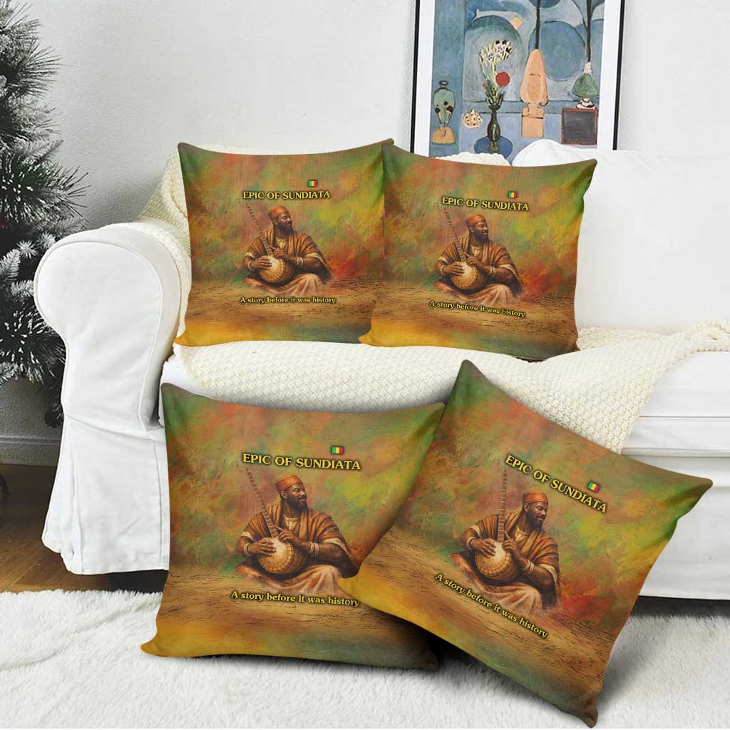 Sundiata Keita Pillow Cover Griot Storytelling Scene, Epic of Sundiata Text and Heritage-Inspired Earth Tone - Wonder Print Shop