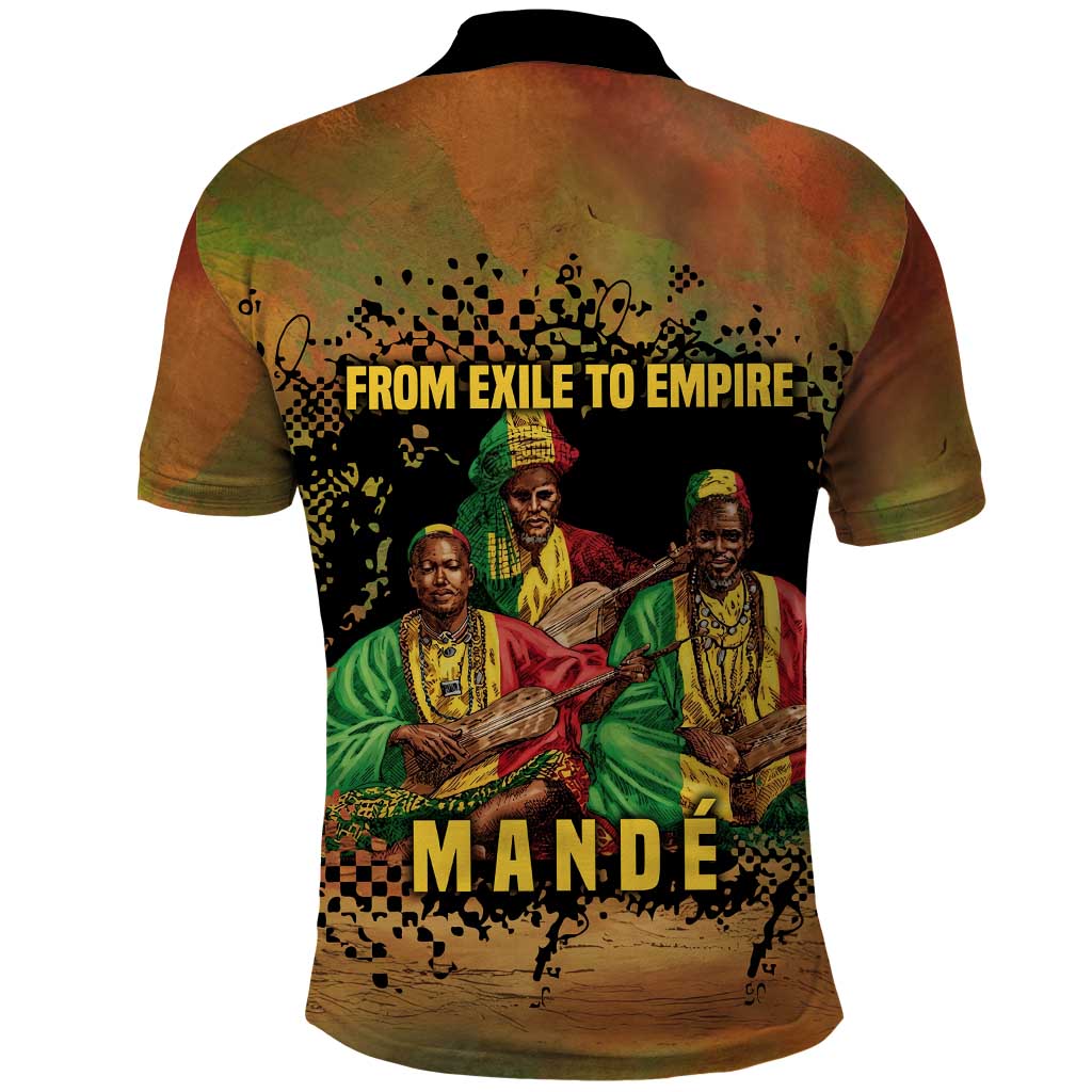 Sundiata Keita Polo Shirt Griot Storytelling Scene, Epic of Sundiata Text and Heritage-Inspired Earth Tone - Wonder Print Shop