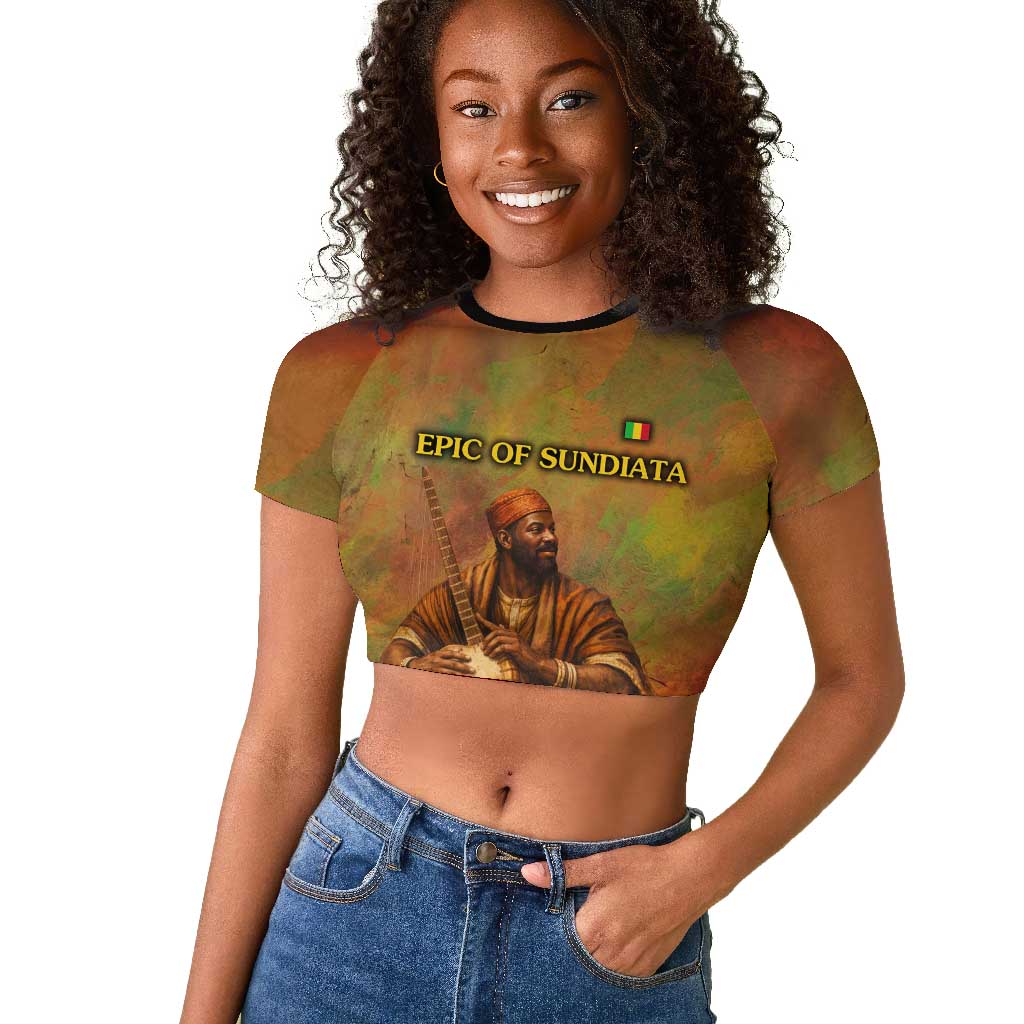 Sundiata Keita Raglan Cropped T shirt Griot Storytelling Scene, Epic of Sundiata Text and Heritage-Inspired Earth Tone - Wonder Print Shop