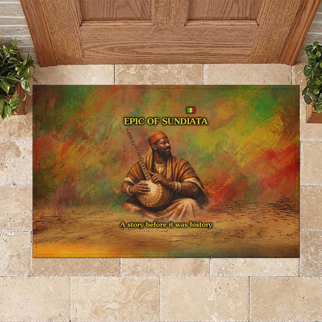 Sundiata Keita Rubber Doormat Griot Storytelling Scene, Epic of Sundiata Text and Heritage-Inspired Earth Tone - Wonder Print Shop