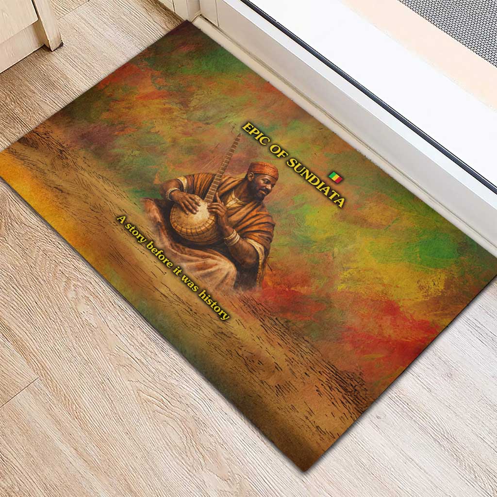 Sundiata Keita Rubber Doormat Griot Storytelling Scene, Epic of Sundiata Text and Heritage-Inspired Earth Tone - Wonder Print Shop