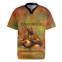 Sundiata Keita Rugby Jersey Griot Storytelling Scene, Epic of Sundiata Text and Heritage-Inspired Earth Tone - Wonder Print Shop