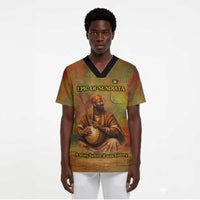 Sundiata Keita Scrub Top Griot Storytelling Scene, Epic of Sundiata Text and Heritage-Inspired Earth Tone - Wonder Print Shop