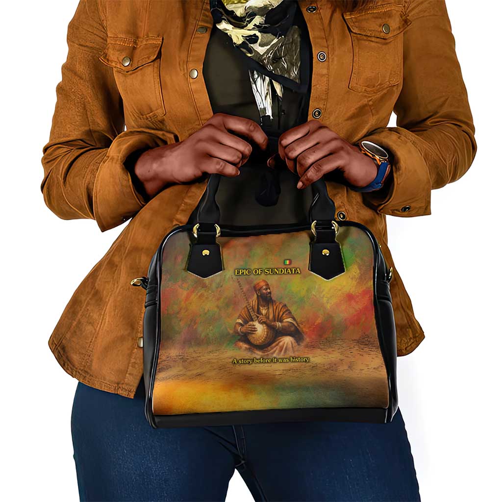 Sundiata Keita Shoulder Handbag Griot Storytelling Scene, Epic of Sundiata Text and Heritage-Inspired Earth Tone - Wonder Print Shop