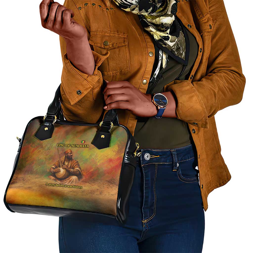 Sundiata Keita Shoulder Handbag Griot Storytelling Scene, Epic of Sundiata Text and Heritage-Inspired Earth Tone - Wonder Print Shop