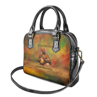 Sundiata Keita Shoulder Handbag Griot Storytelling Scene, Epic of Sundiata Text and Heritage-Inspired Earth Tone - Wonder Print Shop