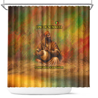 Sundiata Keita Shower Curtain Griot Storytelling Scene, Epic of Sundiata Text and Heritage-Inspired Earth Tone - Wonder Print Shop
