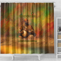 Sundiata Keita Shower Curtain Griot Storytelling Scene, Epic of Sundiata Text and Heritage-Inspired Earth Tone - Wonder Print Shop