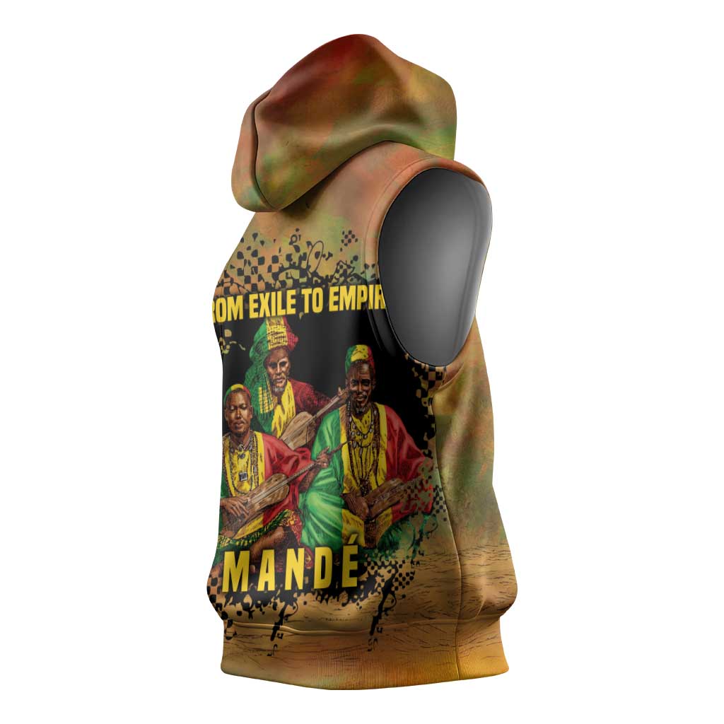 Sundiata Keita Sleeveless Hoodie Griot Storytelling Scene, Epic of Sundiata Text and Heritage-Inspired Earth Tone - Wonder Print Shop
