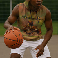 Sundiata Keita Sleeveless Hoodie Griot Storytelling Scene, Epic of Sundiata Text and Heritage-Inspired Earth Tone - Wonder Print Shop