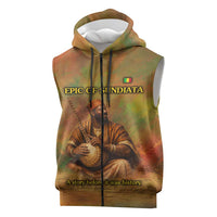 Sundiata Keita Sleeveless Zip Hoodie Griot Storytelling Scene, Epic of Sundiata Text and Heritage-Inspired Earth Tone - Wonder Print Shop