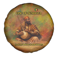 Sundiata Keita Spare Tire Cover Griot Storytelling Scene, Epic of Sundiata Text and Heritage-Inspired Earth Tone - Wonder Print Shop