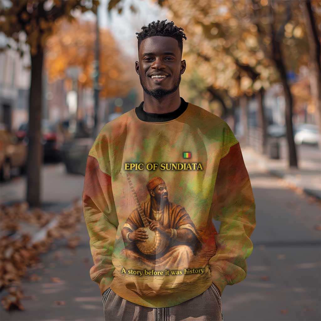 Sundiata Keita Sweatshirt Griot Storytelling Scene, Epic of Sundiata Text and Heritage-Inspired Earth Tone - Wonder Print Shop