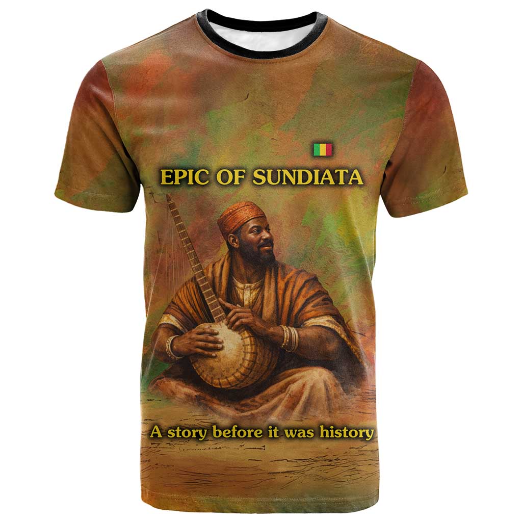 Sundiata Keita T shirt Griot Storytelling Scene, Epic of Sundiata Text and Heritage-Inspired Earth Tone - Wonder Print Shop