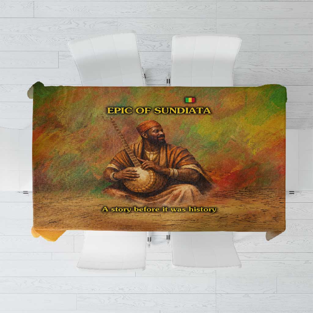 Sundiata Keita Tablecloth Griot Storytelling Scene, Epic of Sundiata Text and Heritage-Inspired Earth Tone - Wonder Print Shop