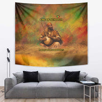 Sundiata Keita Tapestry Griot Storytelling Scene, Epic of Sundiata Text and Heritage-Inspired Earth Tone - Wonder Print Shop