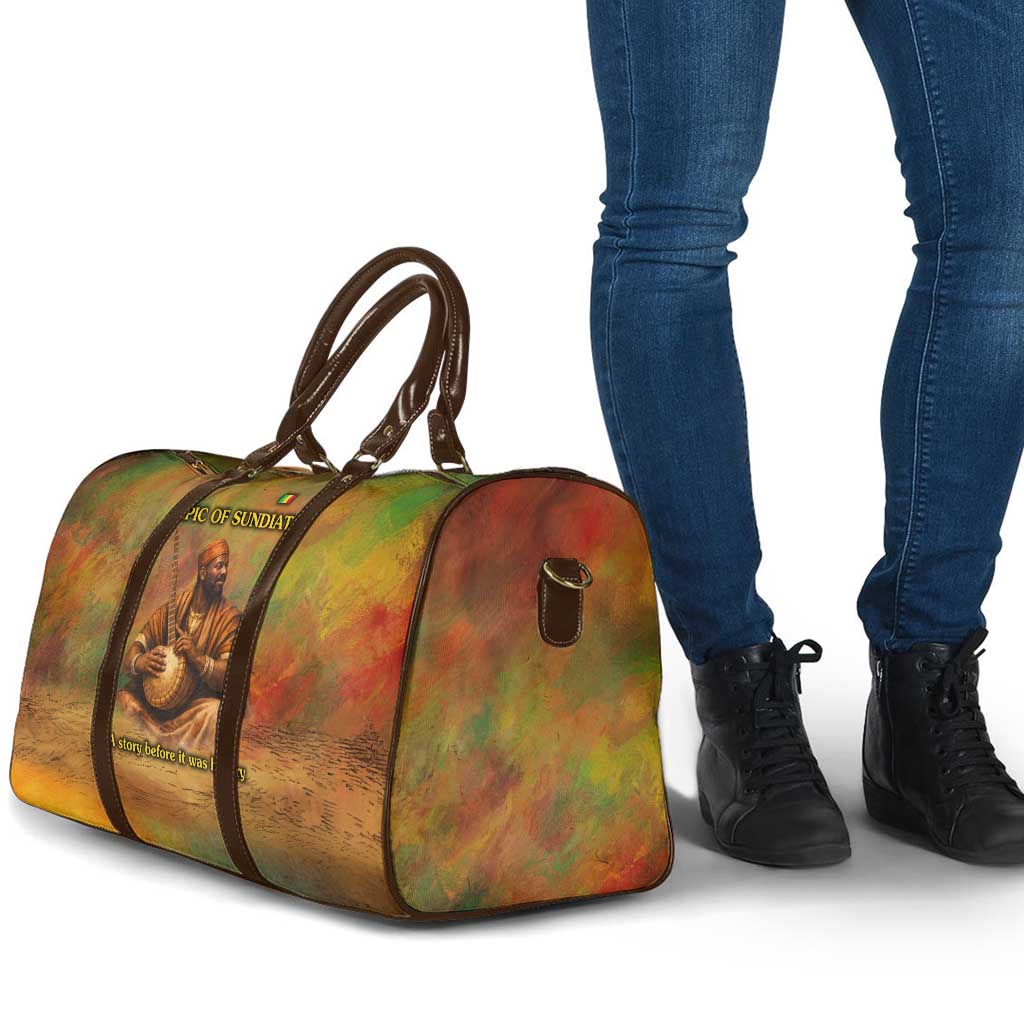 Sundiata Keita Travel Bag Griot Storytelling Scene, Epic of Sundiata Text and Heritage-Inspired Earth Tone - Wonder Print Shop
