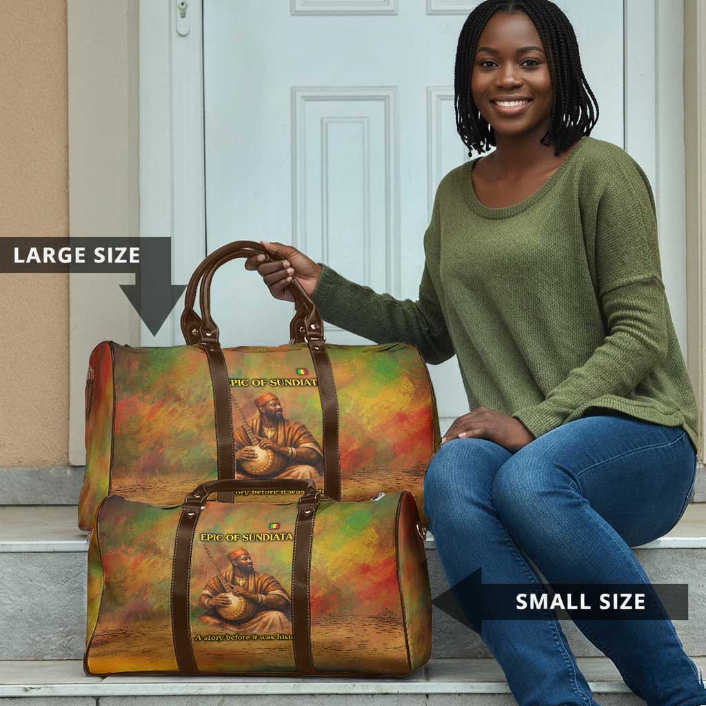 Sundiata Keita Travel Bag Griot Storytelling Scene, Epic of Sundiata Text and Heritage-Inspired Earth Tone - Wonder Print Shop