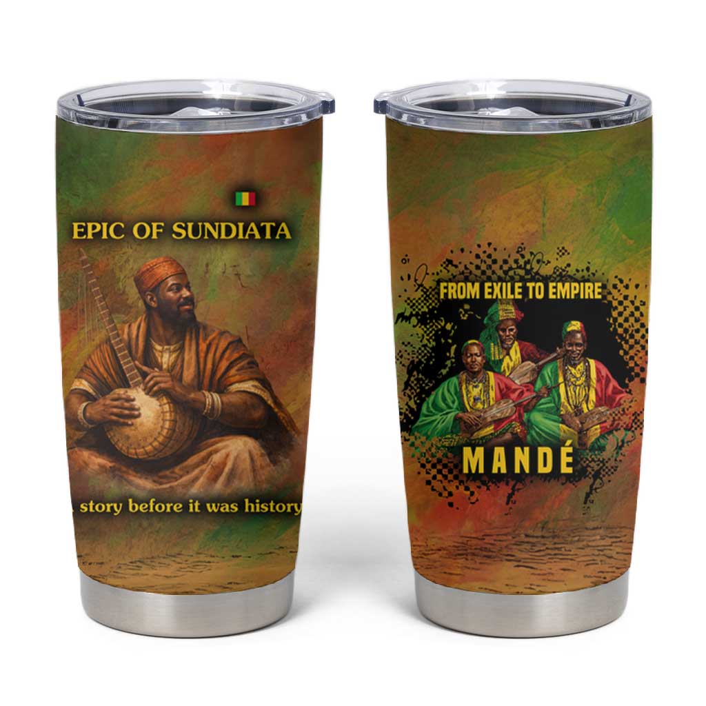 Sundiata Keita Tumbler Cup Griot Storytelling Scene, Epic of Sundiata Text and Heritage-Inspired Earth Tone - Wonder Print Shop