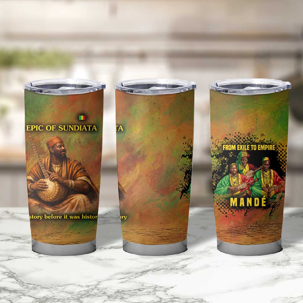 Sundiata Keita Tumbler Cup Griot Storytelling Scene, Epic of Sundiata Text and Heritage-Inspired Earth Tone - Wonder Print Shop