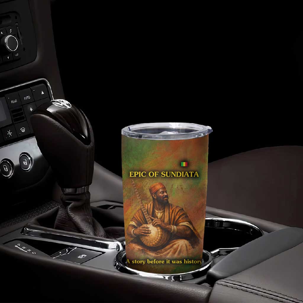 Sundiata Keita Tumbler Cup Griot Storytelling Scene, Epic of Sundiata Text and Heritage-Inspired Earth Tone - Wonder Print Shop