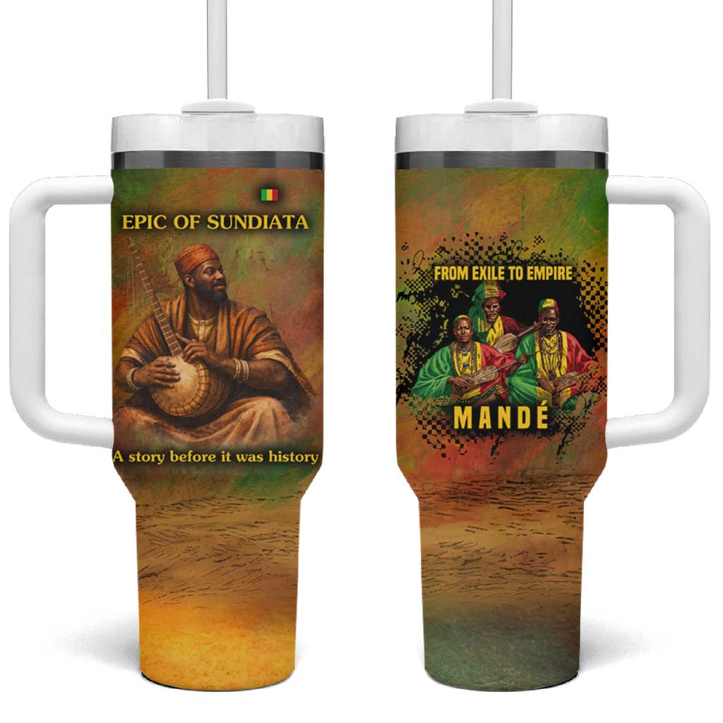 Sundiata Keita Tumbler With Handle Griot Storytelling Scene, Epic of Sundiata Text and Heritage-Inspired Earth Tone - Wonder Print Shop