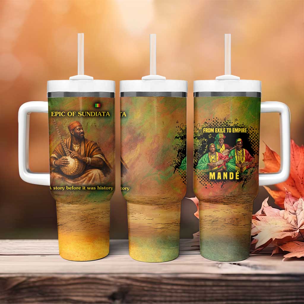 Sundiata Keita Tumbler With Handle Griot Storytelling Scene, Epic of Sundiata Text and Heritage-Inspired Earth Tone - Wonder Print Shop