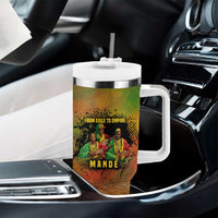 Sundiata Keita Tumbler With Handle Griot Storytelling Scene, Epic of Sundiata Text and Heritage-Inspired Earth Tone - Wonder Print Shop