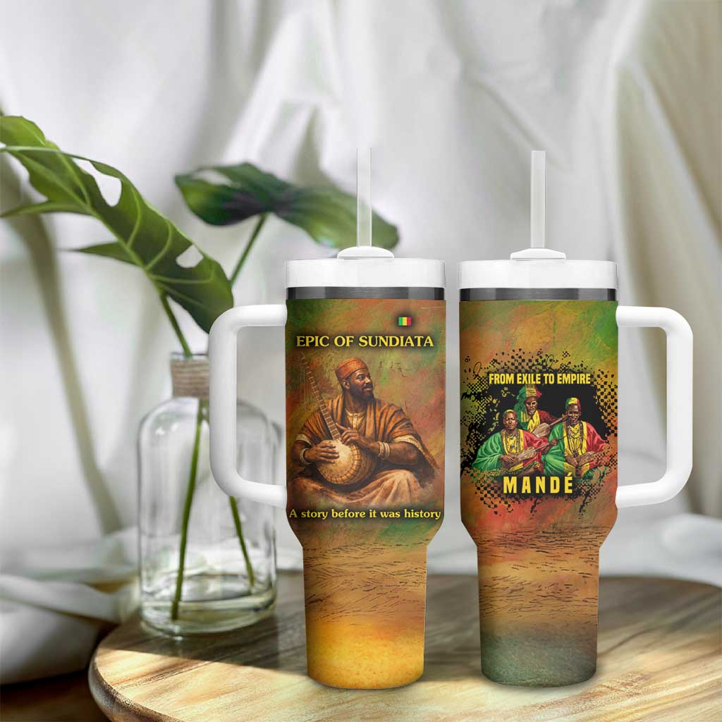 Sundiata Keita Tumbler With Handle Griot Storytelling Scene, Epic of Sundiata Text and Heritage-Inspired Earth Tone - Wonder Print Shop