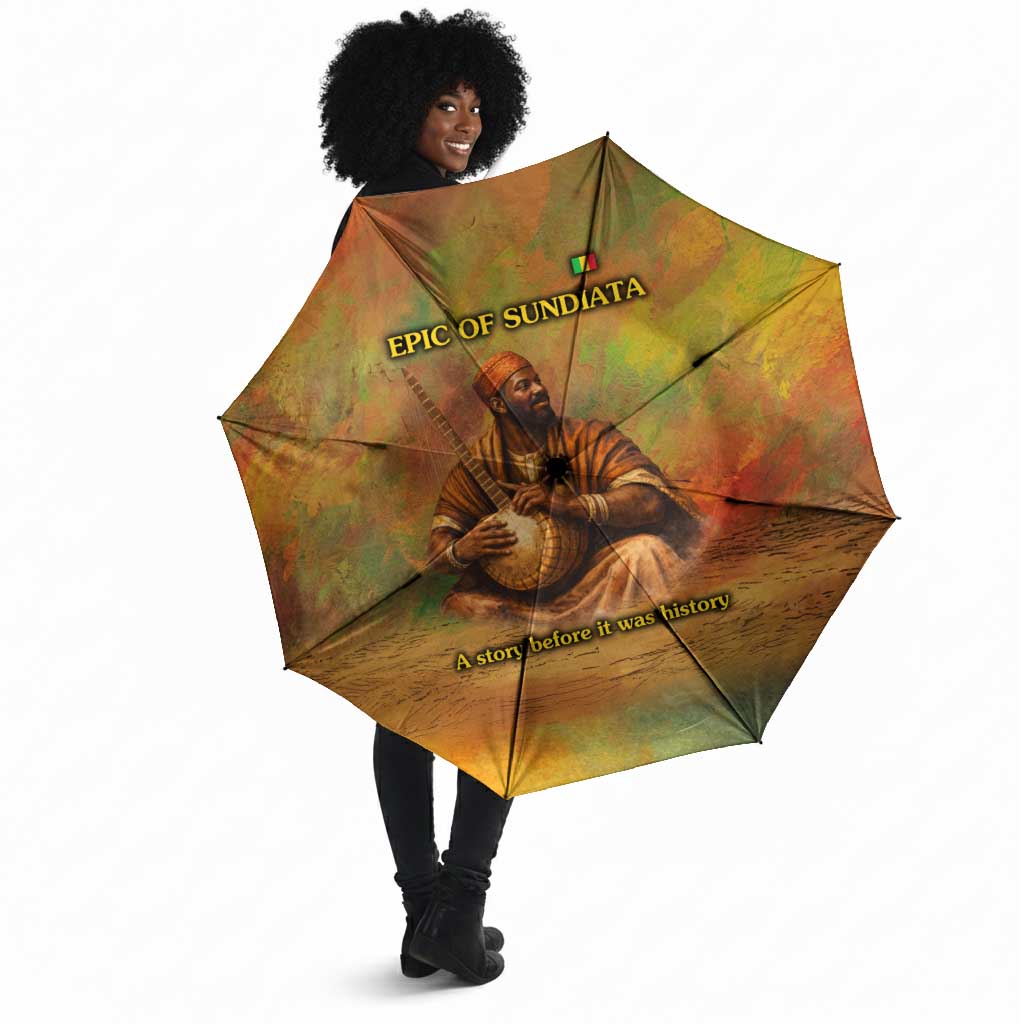 Sundiata Keita Umbrella Griot Storytelling Scene, Epic of Sundiata Text and Heritage-Inspired Earth Tone - Wonder Print Shop