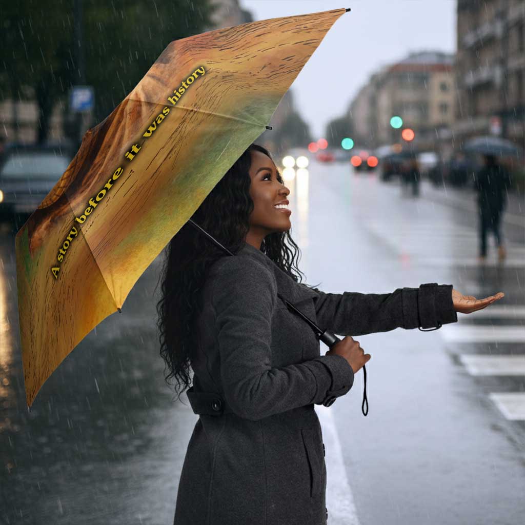 Sundiata Keita Umbrella Griot Storytelling Scene, Epic of Sundiata Text and Heritage-Inspired Earth Tone - Wonder Print Shop